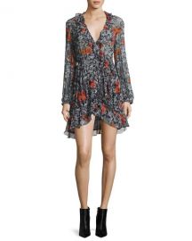 Villia Printed Wrap Mini Dress Ruffled Trim at Neiman Marcus